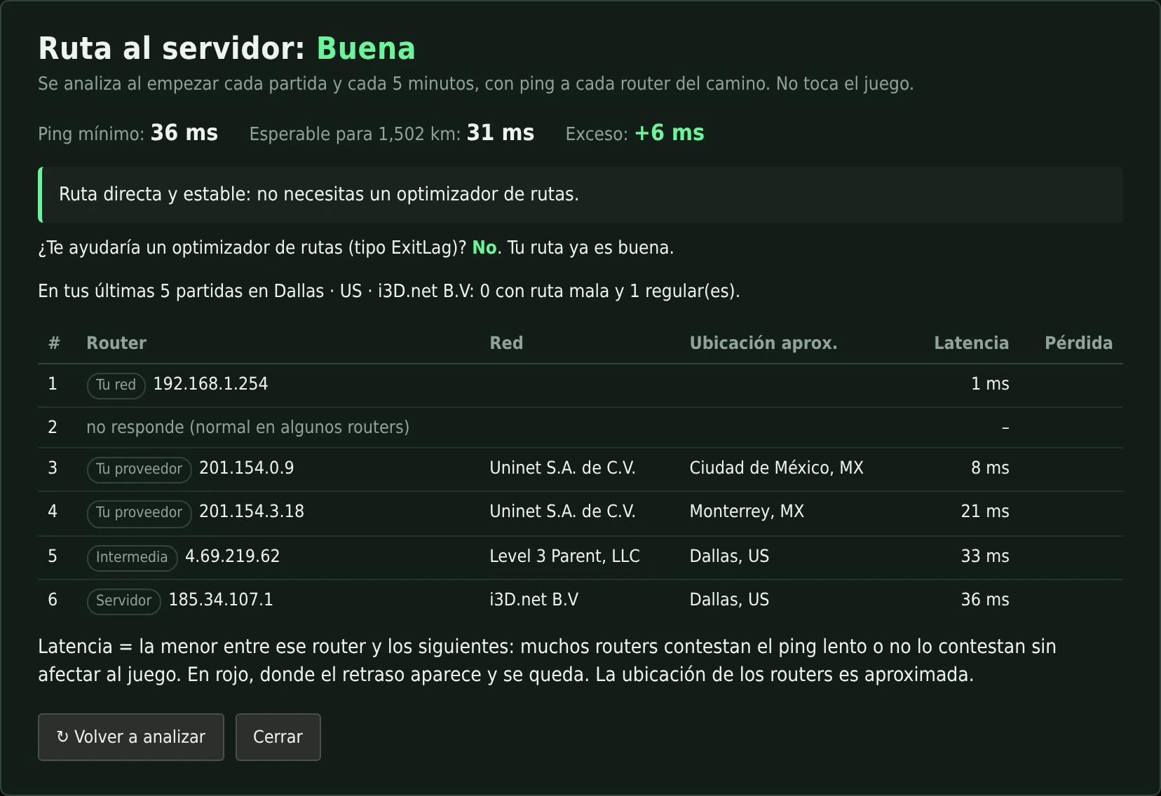 Route-to-server details